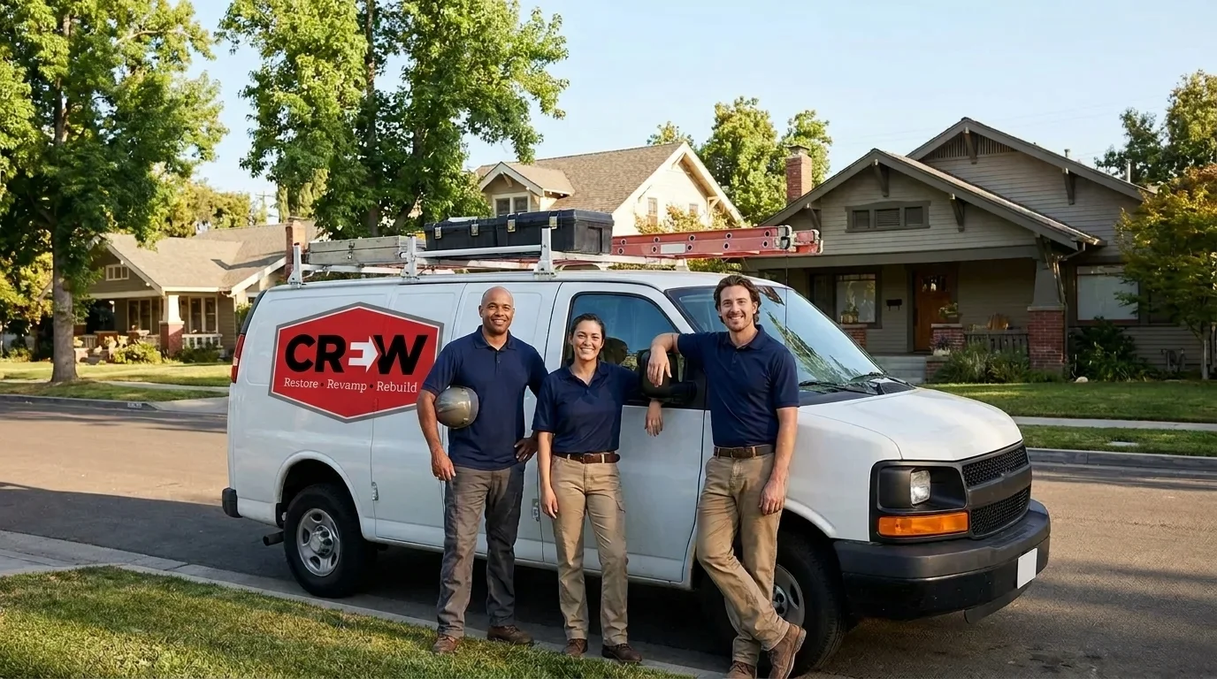 Crew Restoration & Construction technician loading a branded service van